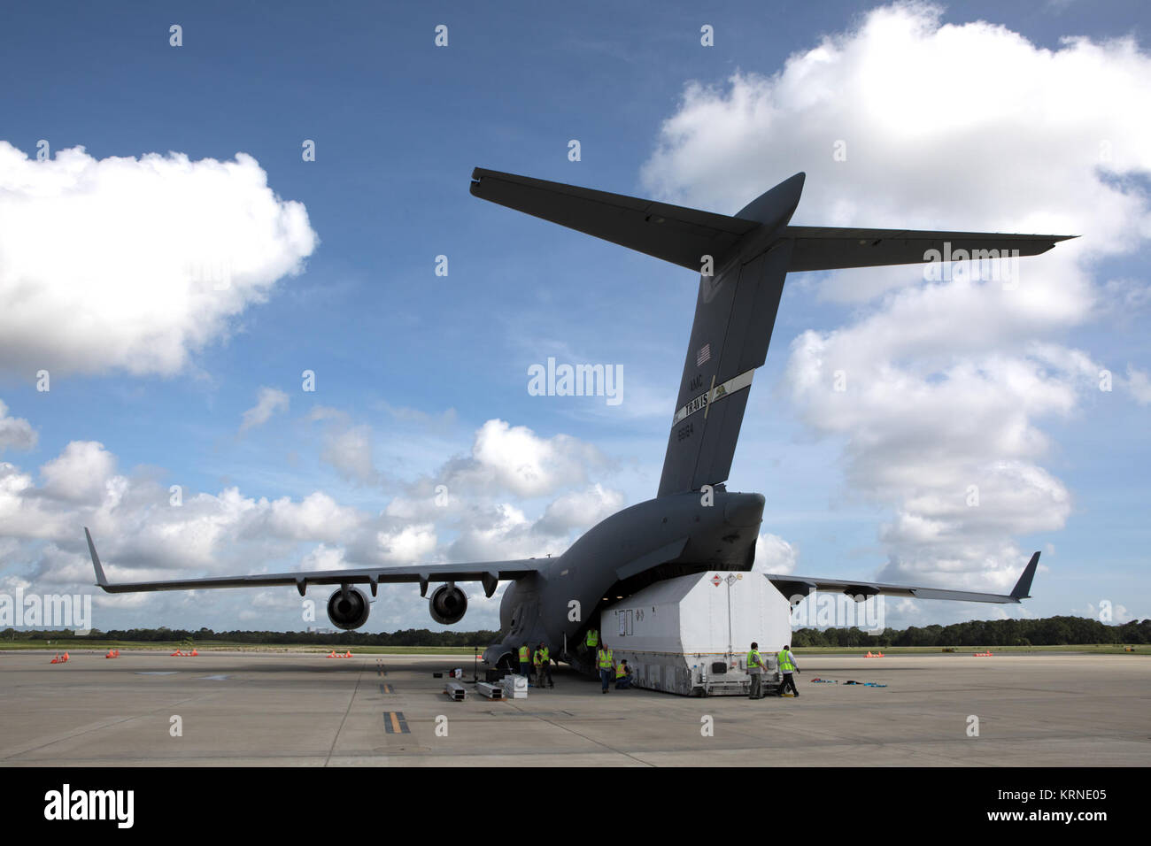 NASA's TDRSM satellite arrives inside its shipping container at Space