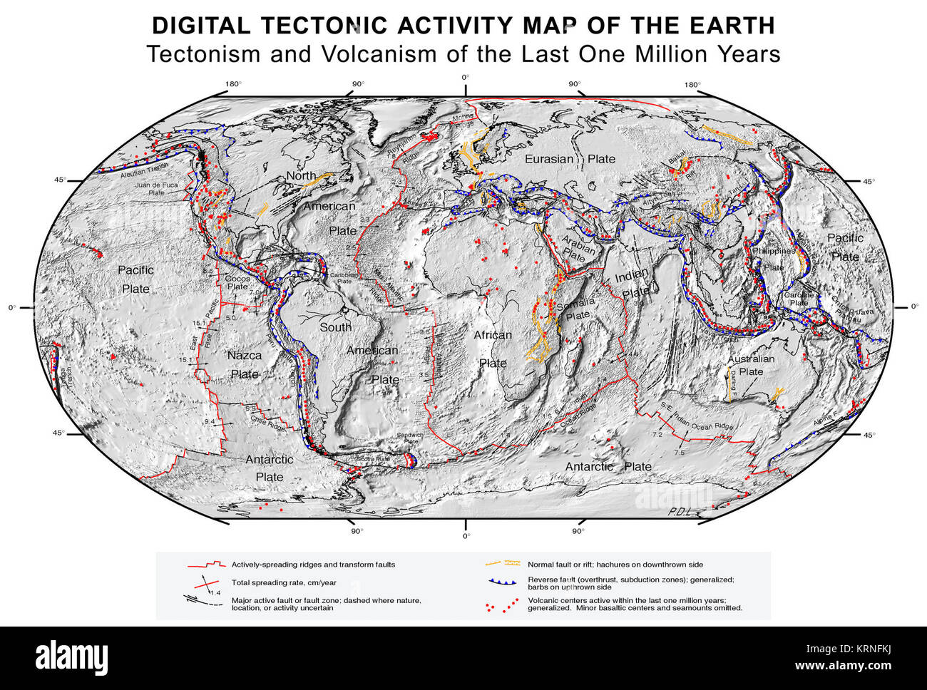 Plate tectonics map Stock Photo - Plate Tectonics Map KRNFKJ