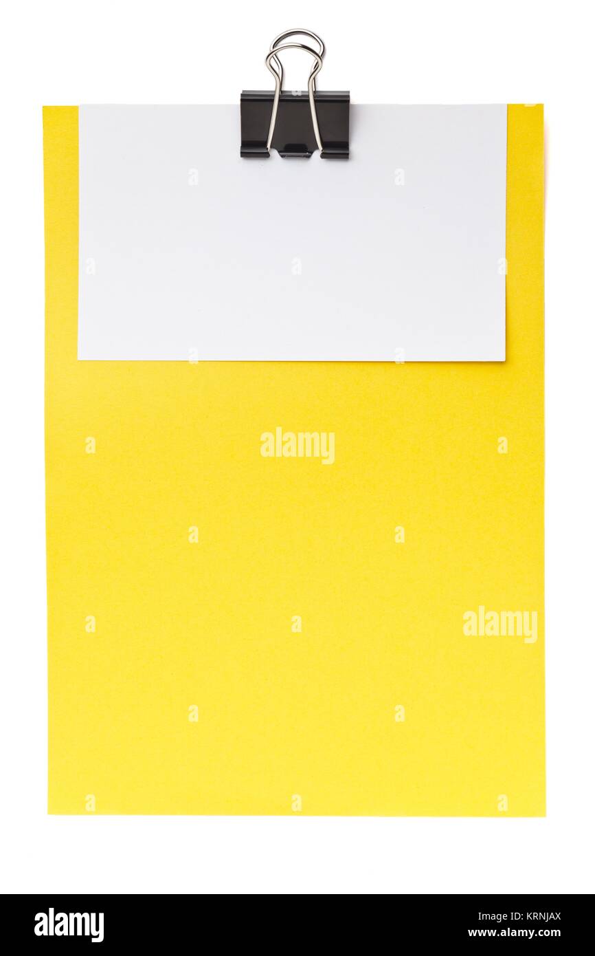 yellow clip board with blank paper Stock Photo Alamy
