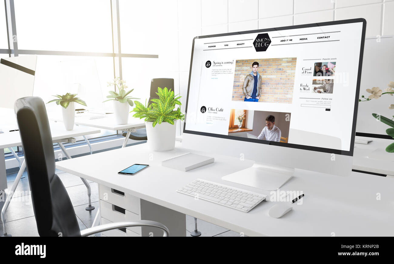 Blog Post Computer Screen Image computer with personal blog website on screen 3d rendering Stock Photo ...