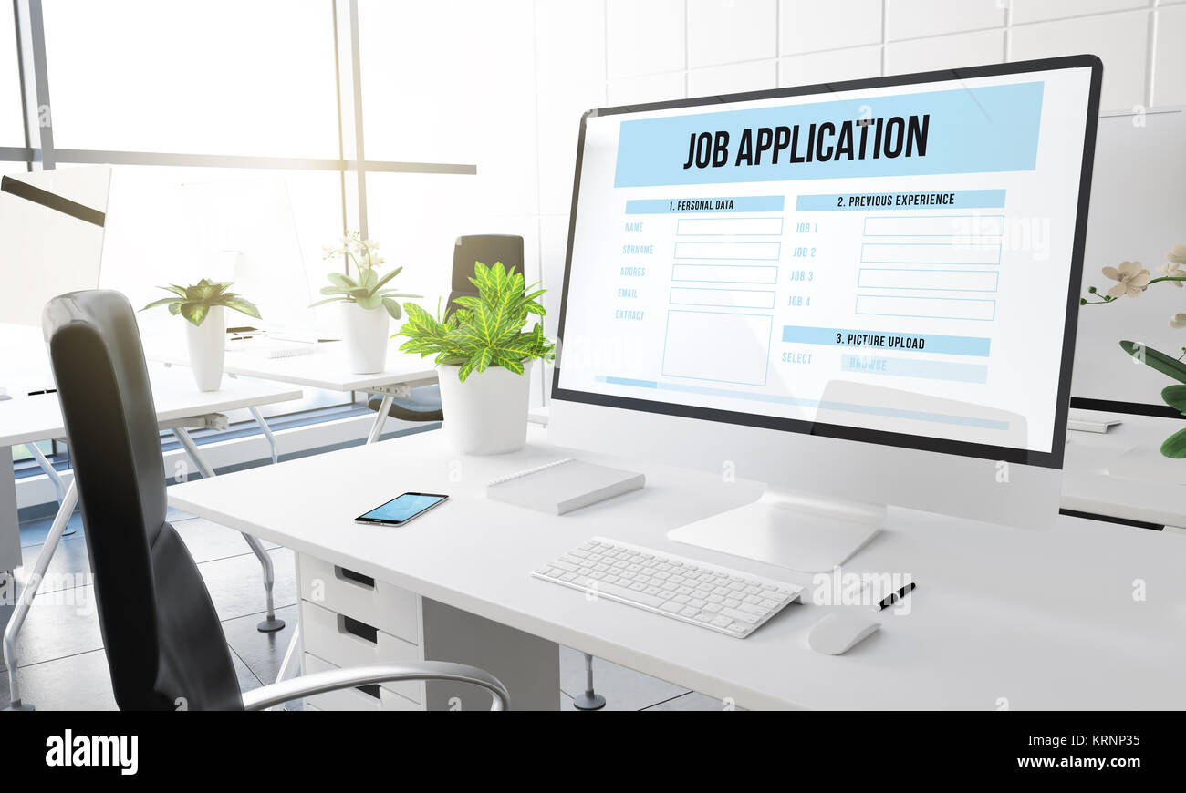 computer with job application 3d rendering. Stock Photo