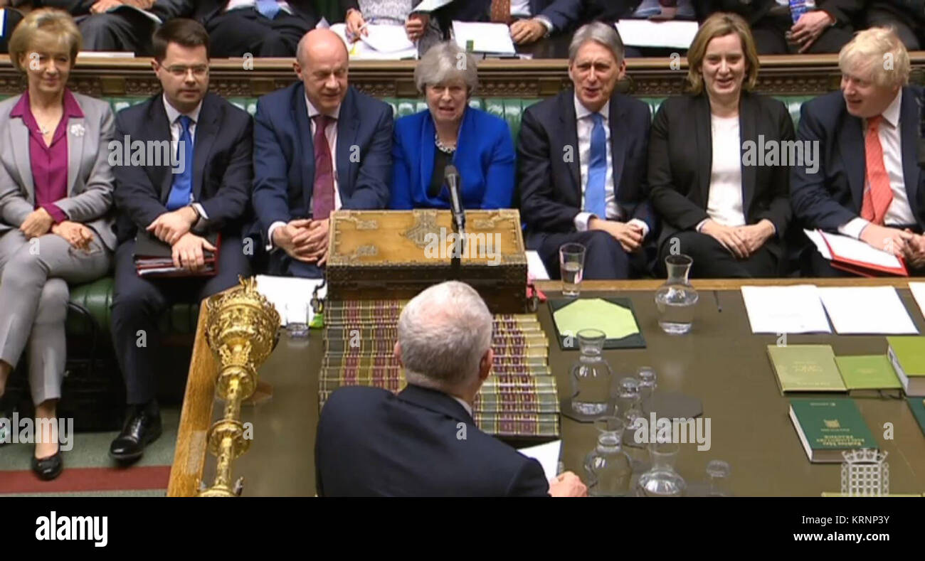 Prime Minister Theresa May And Members Of Her Front Bench React As