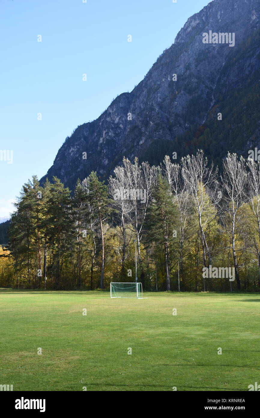leisach,sports ground,soccer field,gate,grass,football pitch,sports,east tyrol Stock Photo