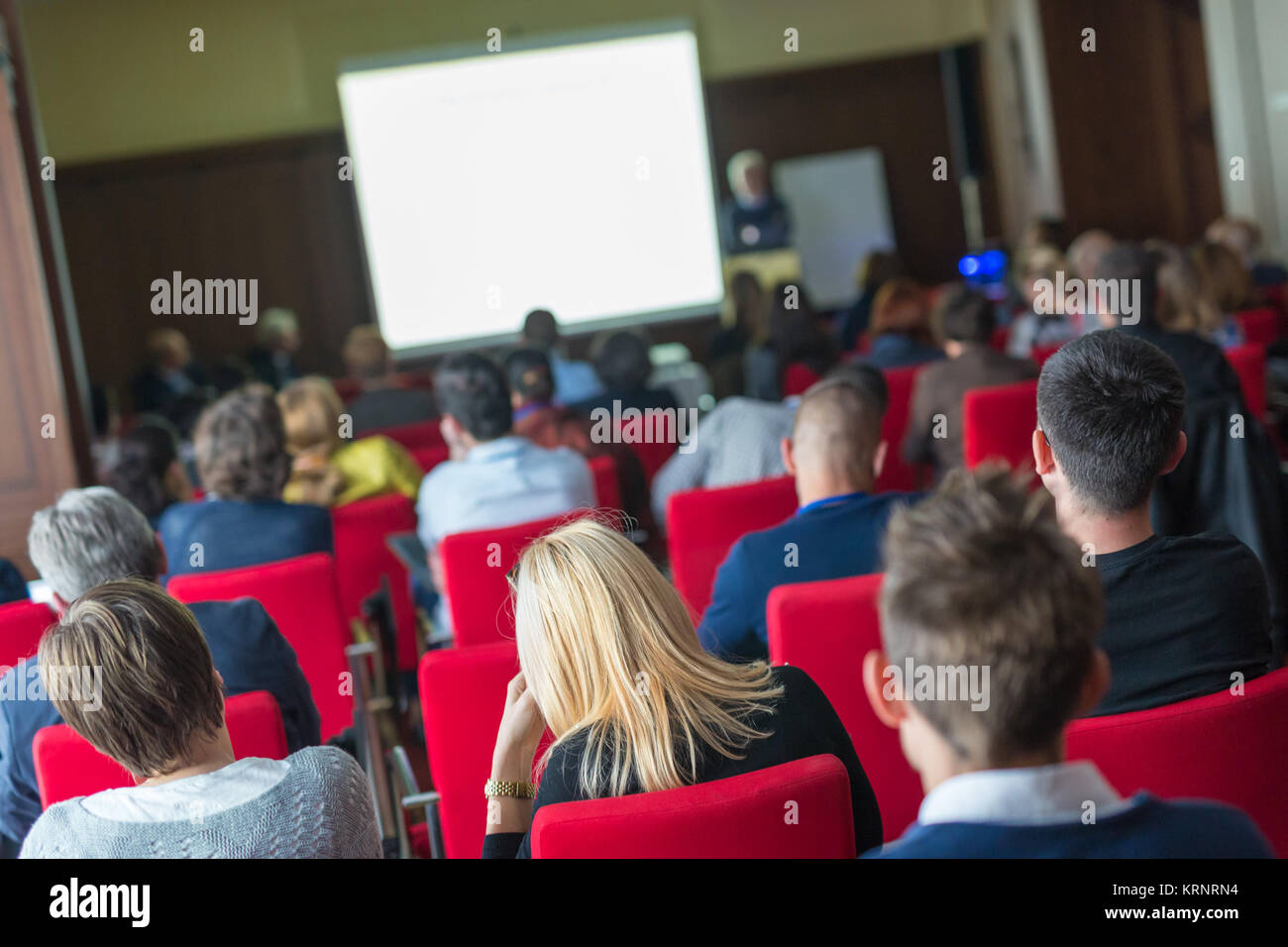 Audience in lecture hall on scientific conference. Stock Photo