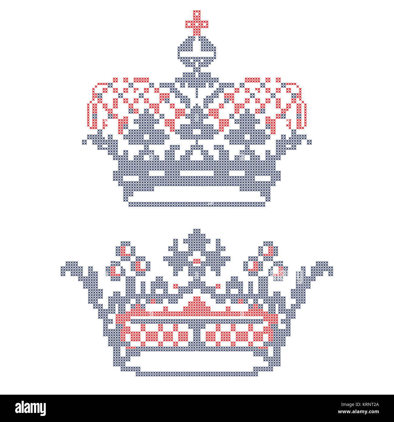 Cross-stitch embroidery. Crowns. Stock Photo