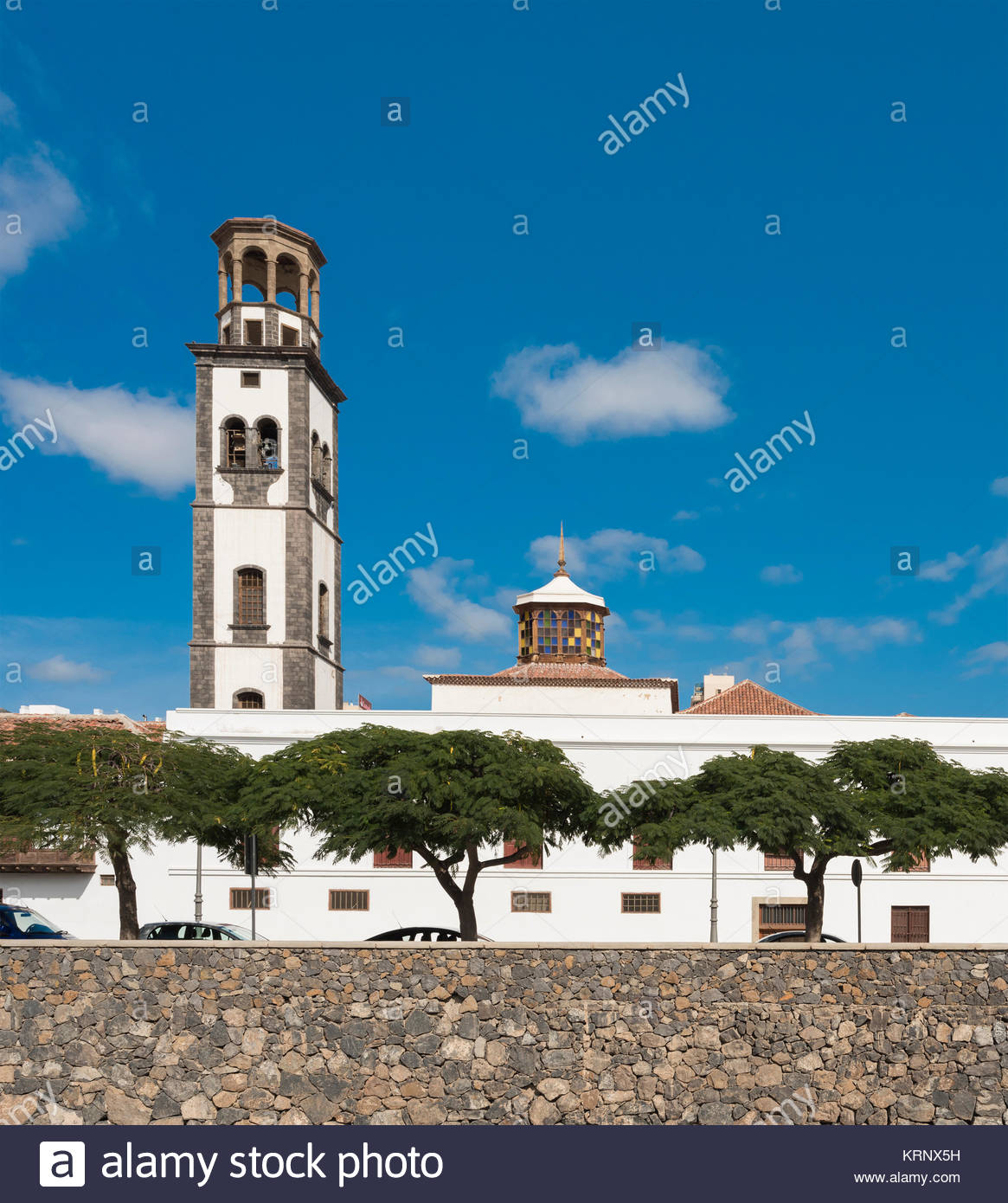 Iglesia de la Concepción is the main Roman Catholic church of Santa Cruz de Tenerife here viewed over the Barranco de Santos Stock Photo