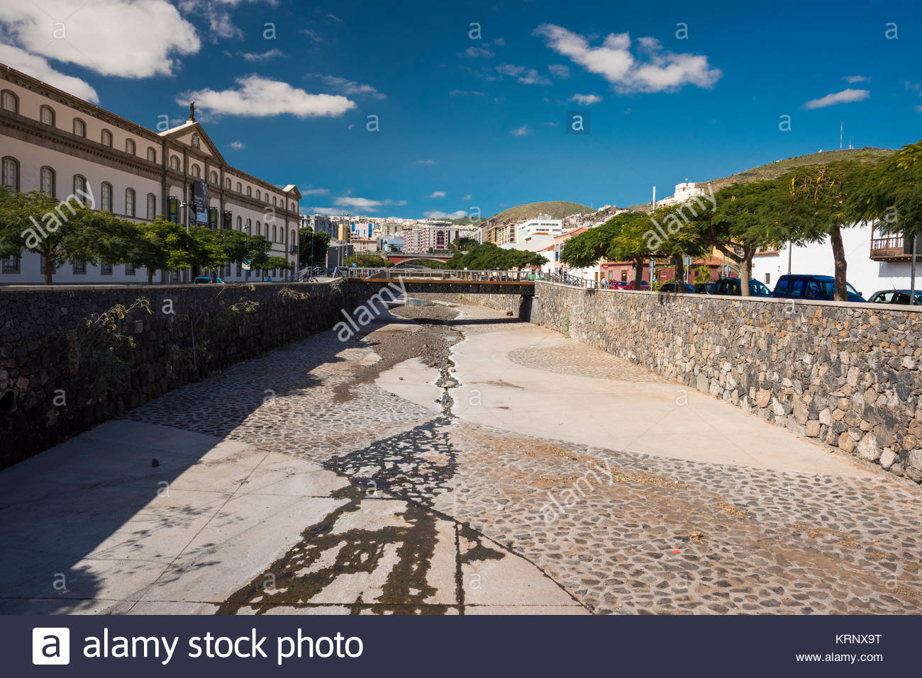 Looking up the Barranco de Santos with Museo de la Naturaleza y el Hombre on the left, Santa Cruz de Tenerife, Tenerife, Canary Islands, Spain Stock Photo
