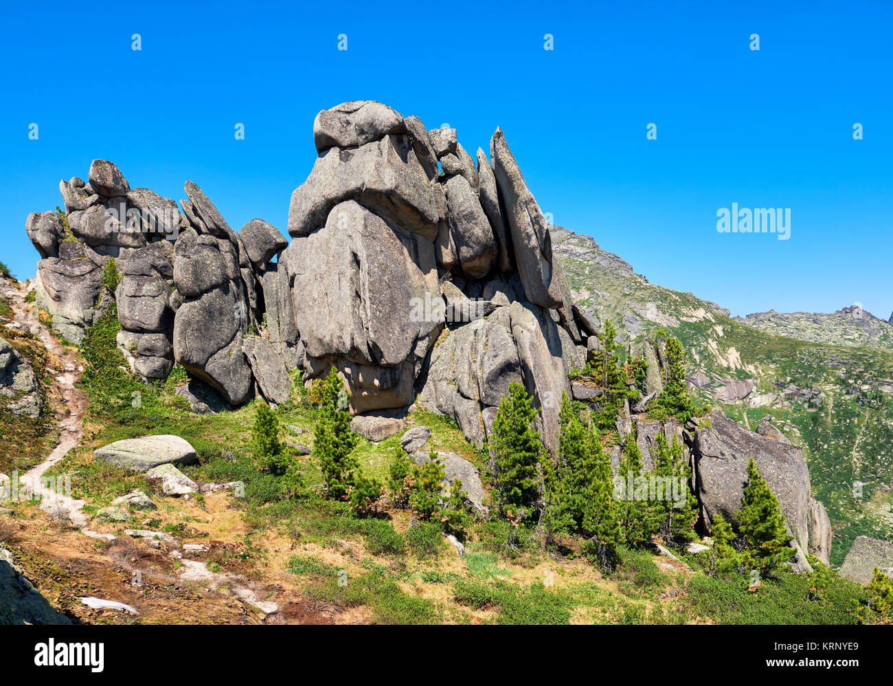 Quaint forms of rock. Result is a long erosion of weathering. Nature Park Ergaki. Western Sayan. Russia Stock Photo