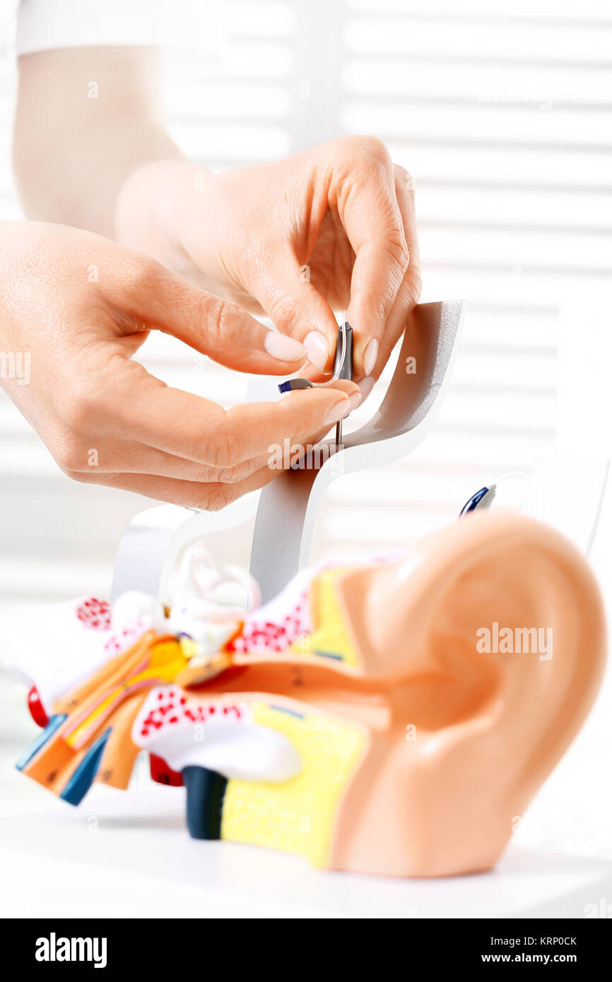 construction of the ear,hearing prosthetics lab Stock Photo