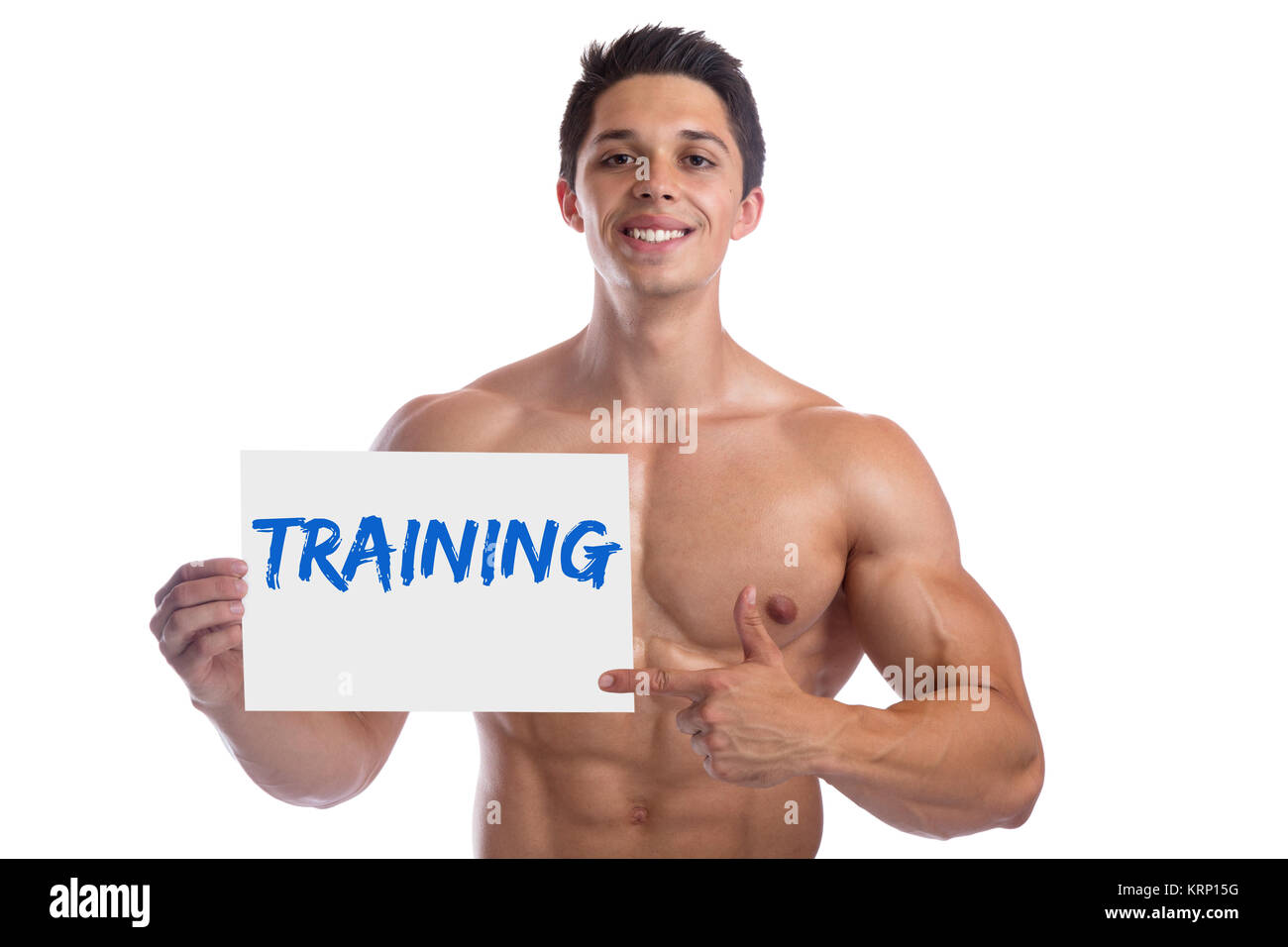 bodybuilding bodybuilder muscles shield training body building man strong muscular young cut Stock Photo