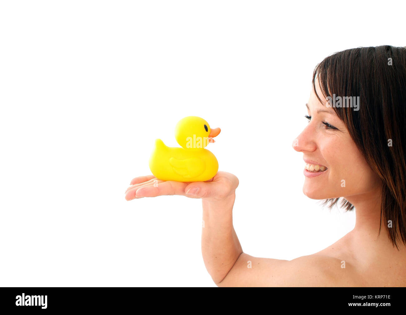 Junge Frau mit Badeente - young woman with rubber duck Stock Photo