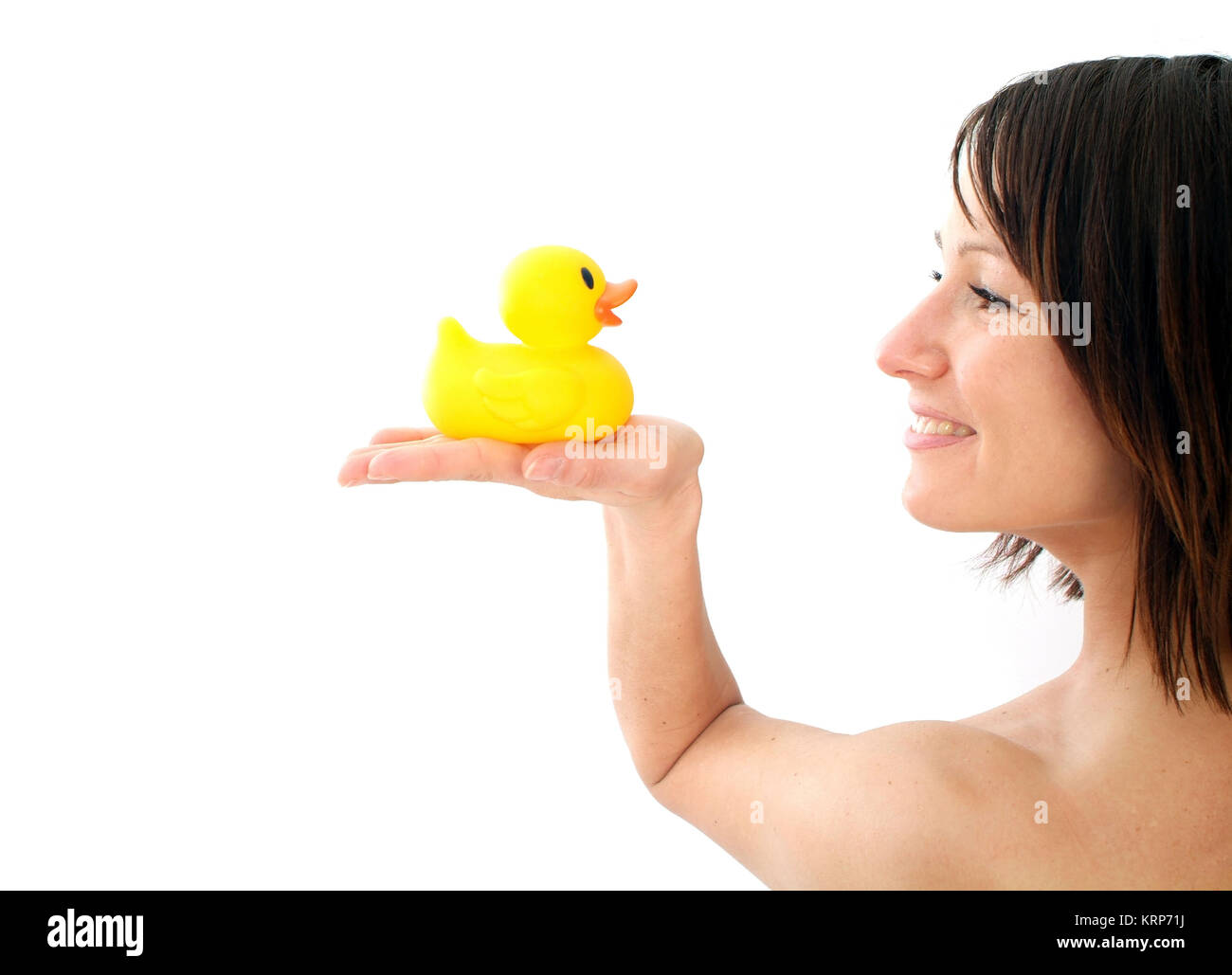 Junge Frau mit Badeente - young woman with rubber duck Stock Photo