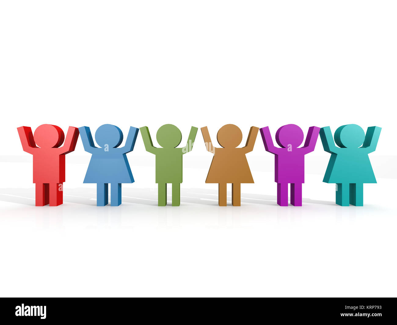 Row of colorful people with white background Stock Photo