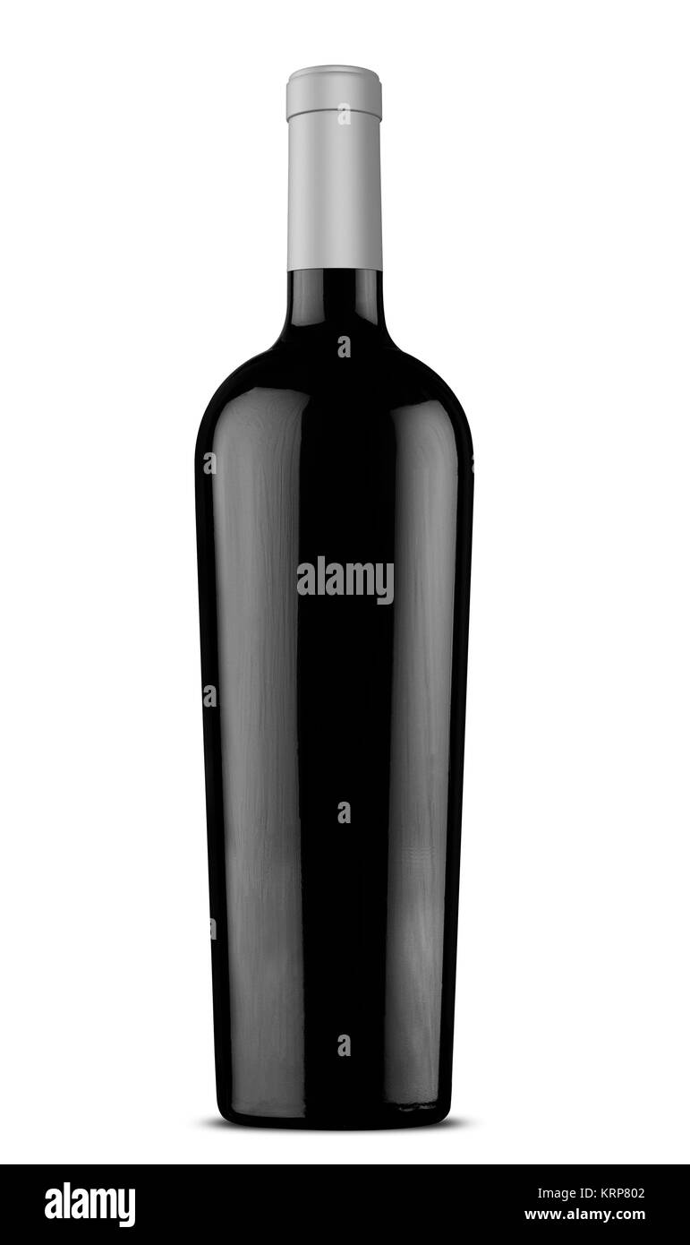 3d illustration black wine bottle with silver cap Stock Photo