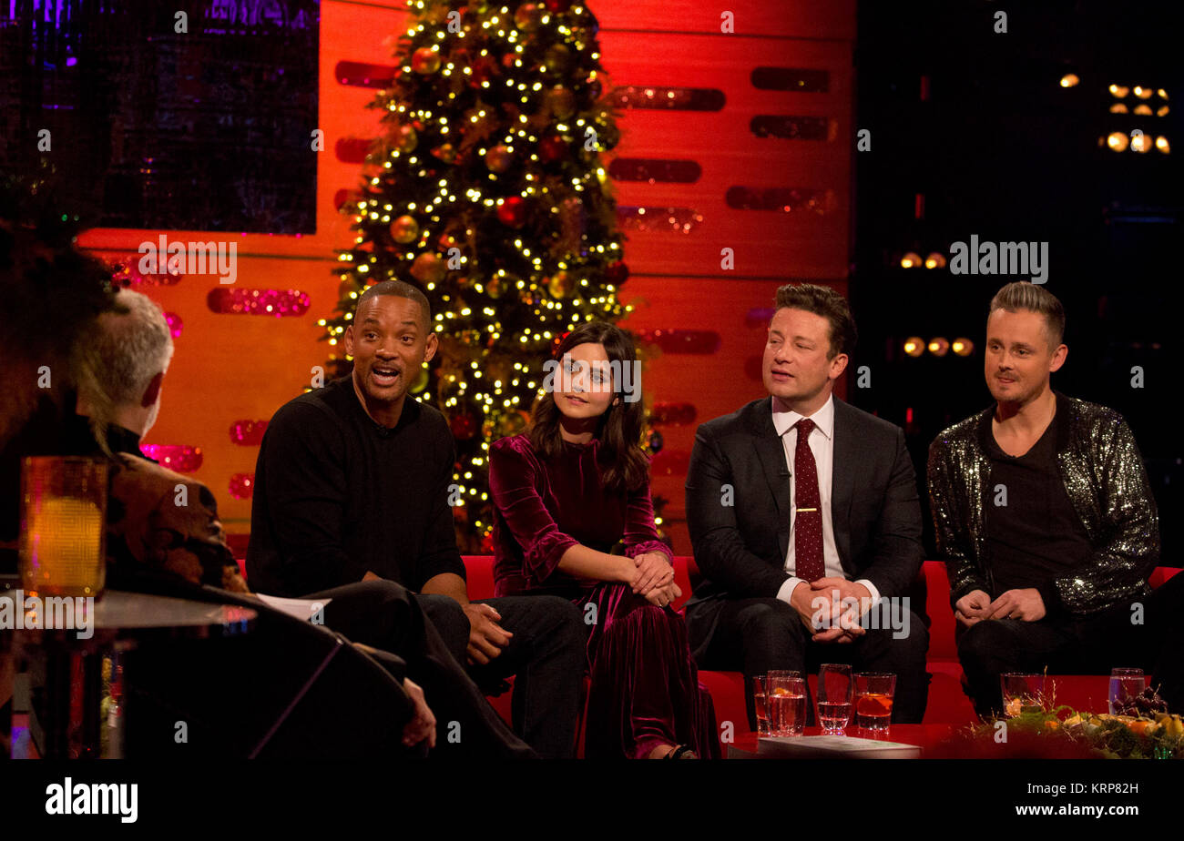 (Left to right) Host Graham Norton, Will Smith, Jenna Coleman, Jamie