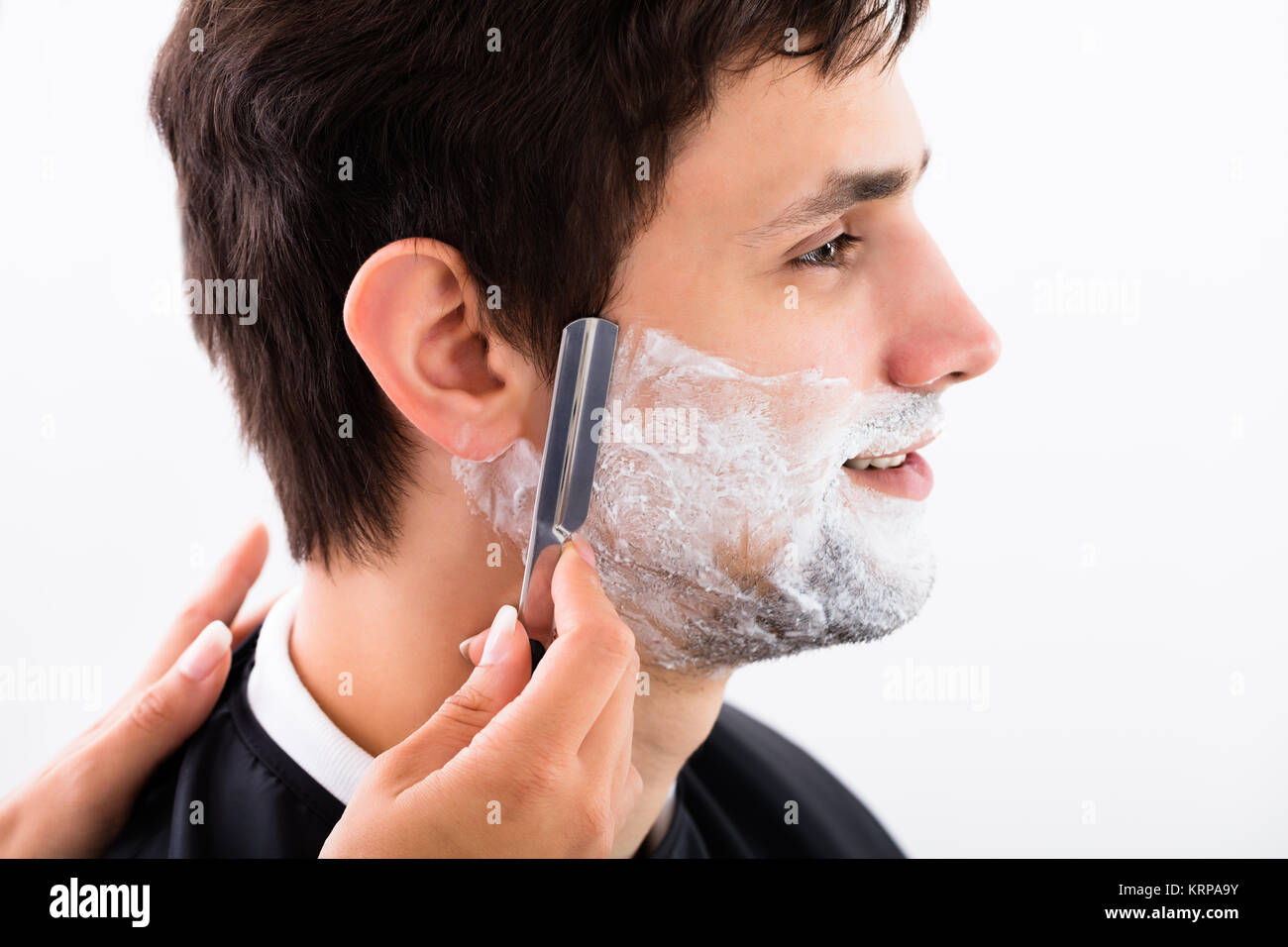 Hairdresser Shaving Man's Beard Stock Photo Alamy