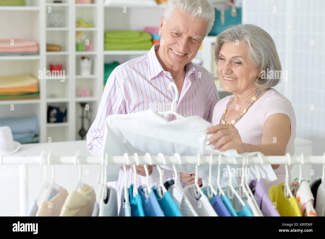 Senior couple choosing clothes Stock Photo