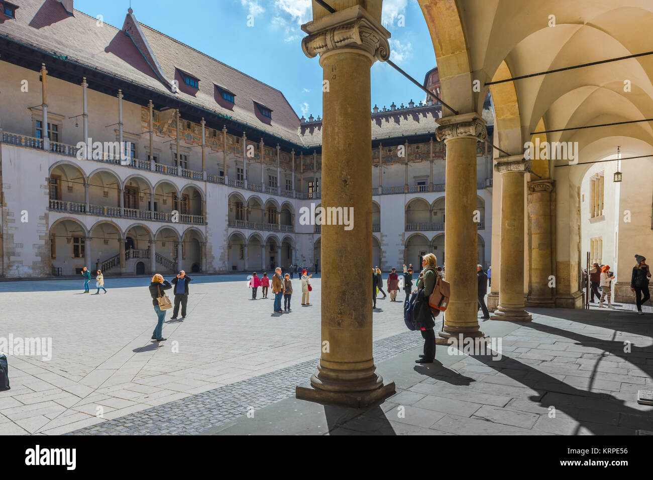 Krakow castle, view of the arcaded Renaissance courtyard at the centre ...