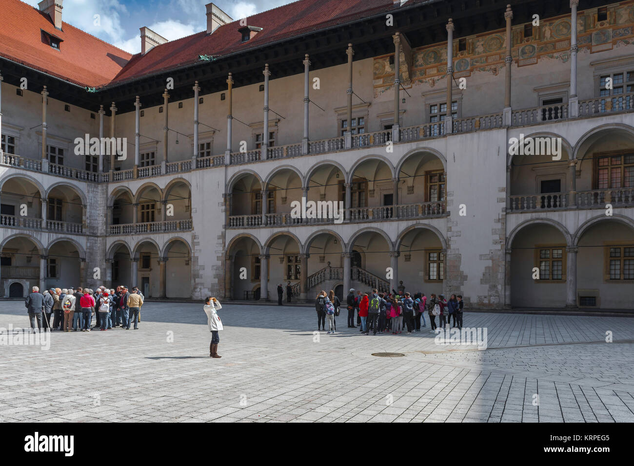 Wawel castle courtyard, view of the arcaded Renaissance courtyard at ...