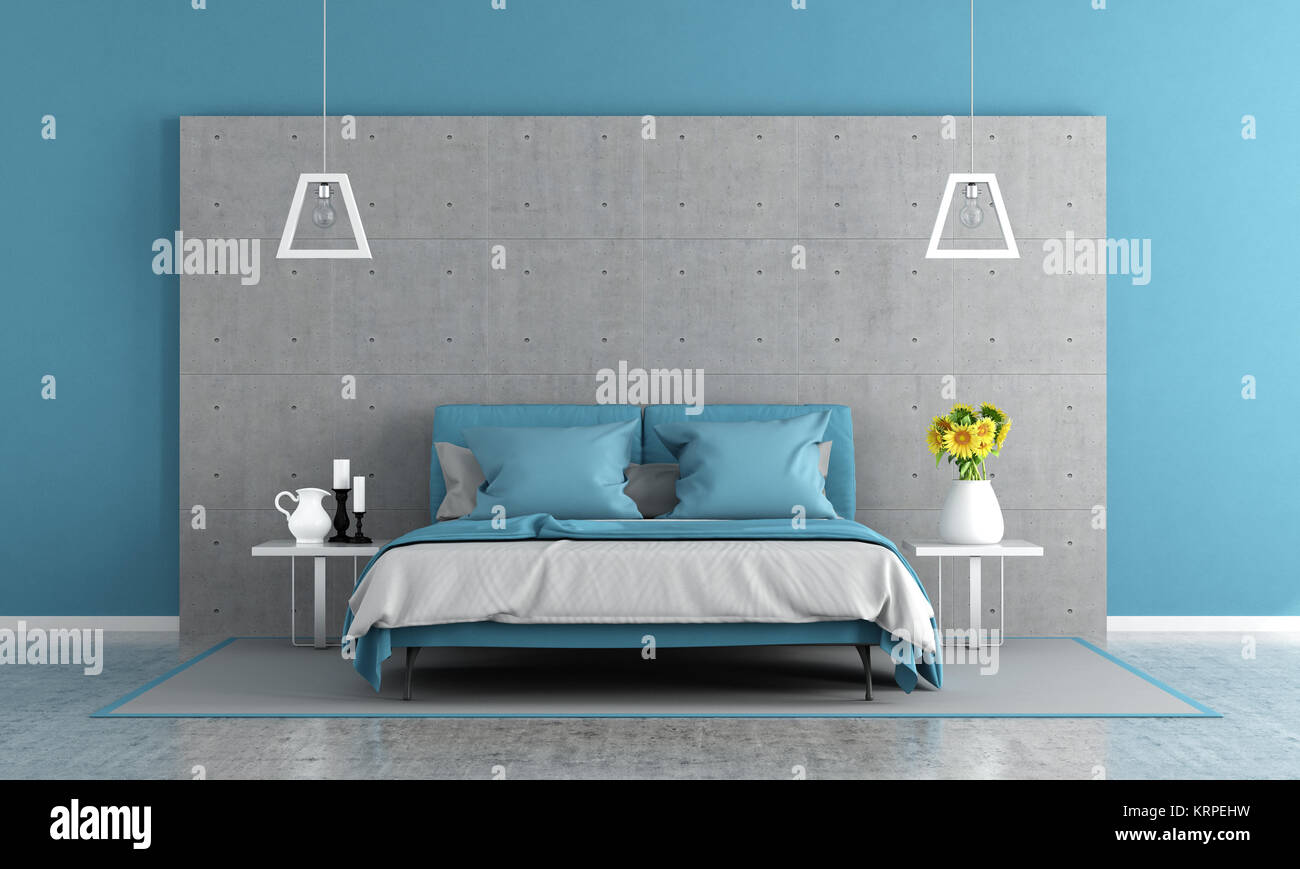 Blue and gray master bedroom Stock Photo Alamy