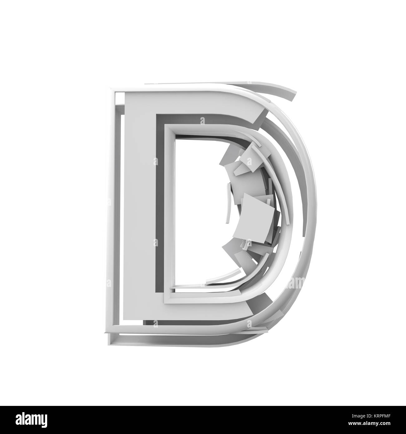 Letter D, Abstract fragmented geometric font. 3D Rendering Stock Photo