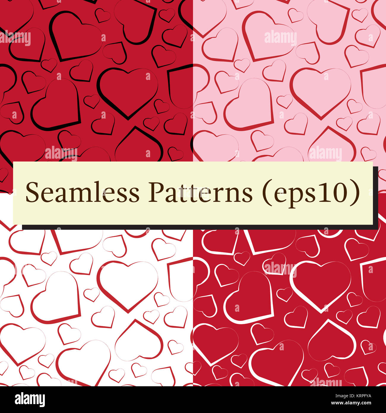 Seamless pattern set with white, red and black hearts Stock Photo - Alamy
