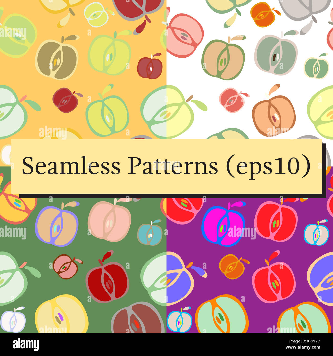 Seamless background patterns set with apples Stock Photo