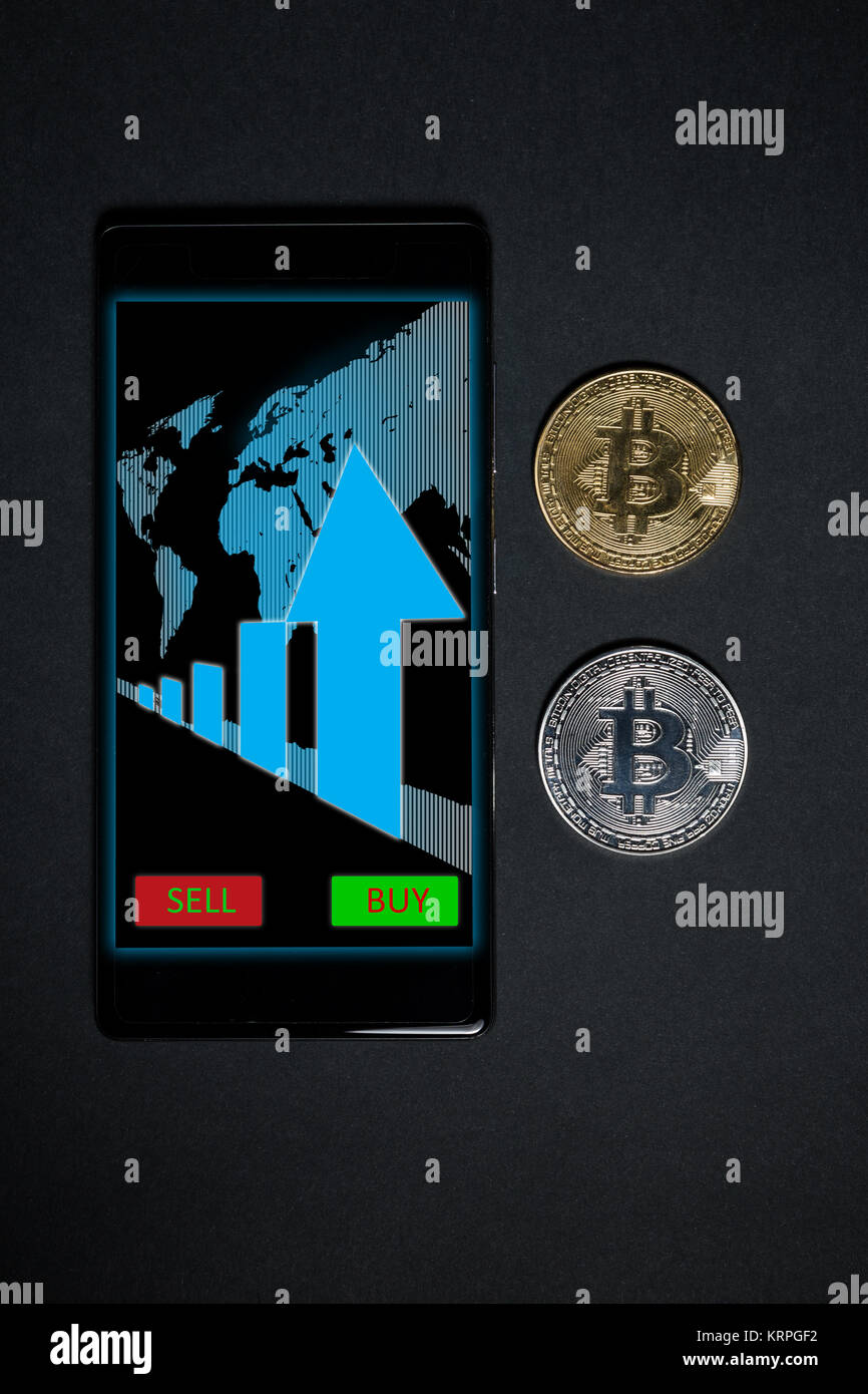 Buy And Sell Bitcoin Online Using Cellphone Or Smartphone Concept - 