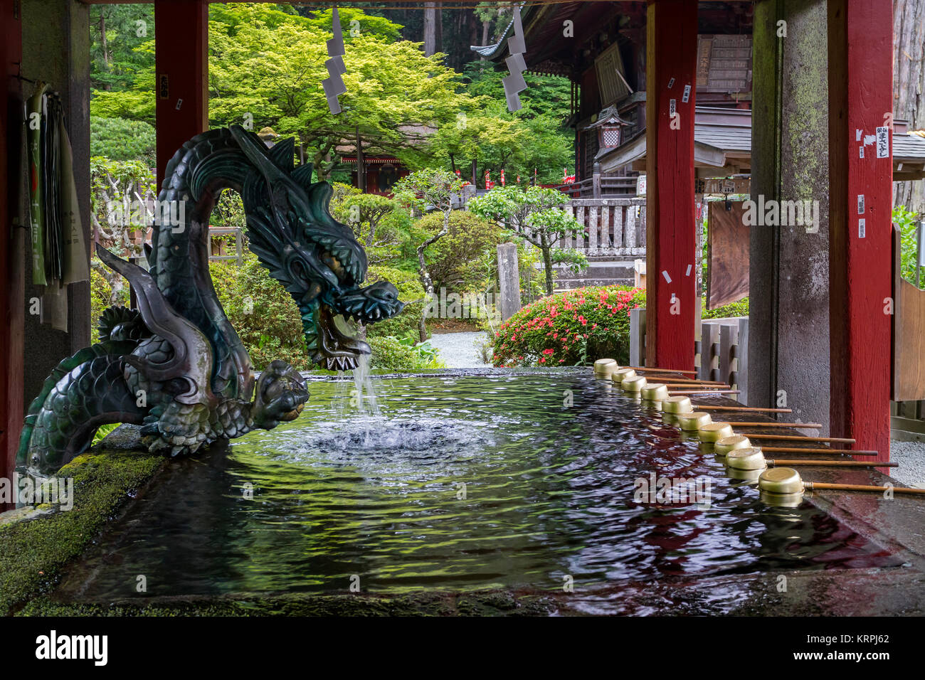 Fujiyoshida city Japan, June 13, 2017 Purification basin with a water