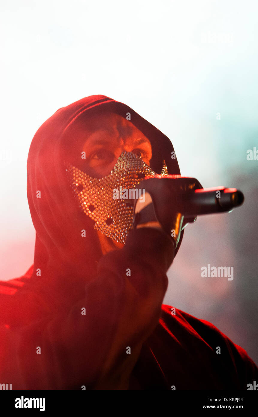 The Danish rapper L.O.C. (Liam O’Connor) is the best-selling rapper in Danish music history and is here pictured live on stage at the Fredags Rock venue in Tivoli Copenhagen. Denmark 16.05 2014. Stock Photo
