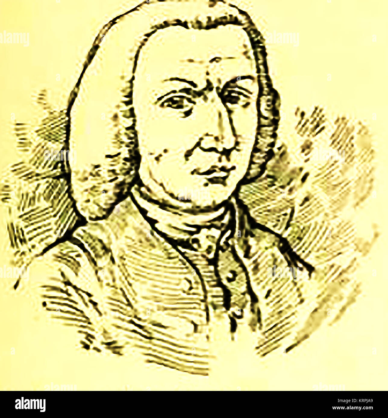 A portrait of  Peter Annet from Liverpool UK  (1693-1769).  English schoolmaster and intellectual,  deist, pamphlet writer and early freethinker. He invented  two systems of shorthand and published the 'FREE ENQUIRER'. At age 68, Annet was sentenced to the pillory and a year's hard labour Stock Photo