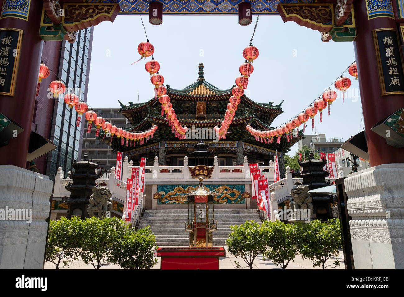 Yokohama - Japan, June 16, 2017; Chinese Mazu Miao Temple in China town in Yokohama city, Mazu, the Goddess of the Sea is worshipped at the Mazu Templ Stock Photo