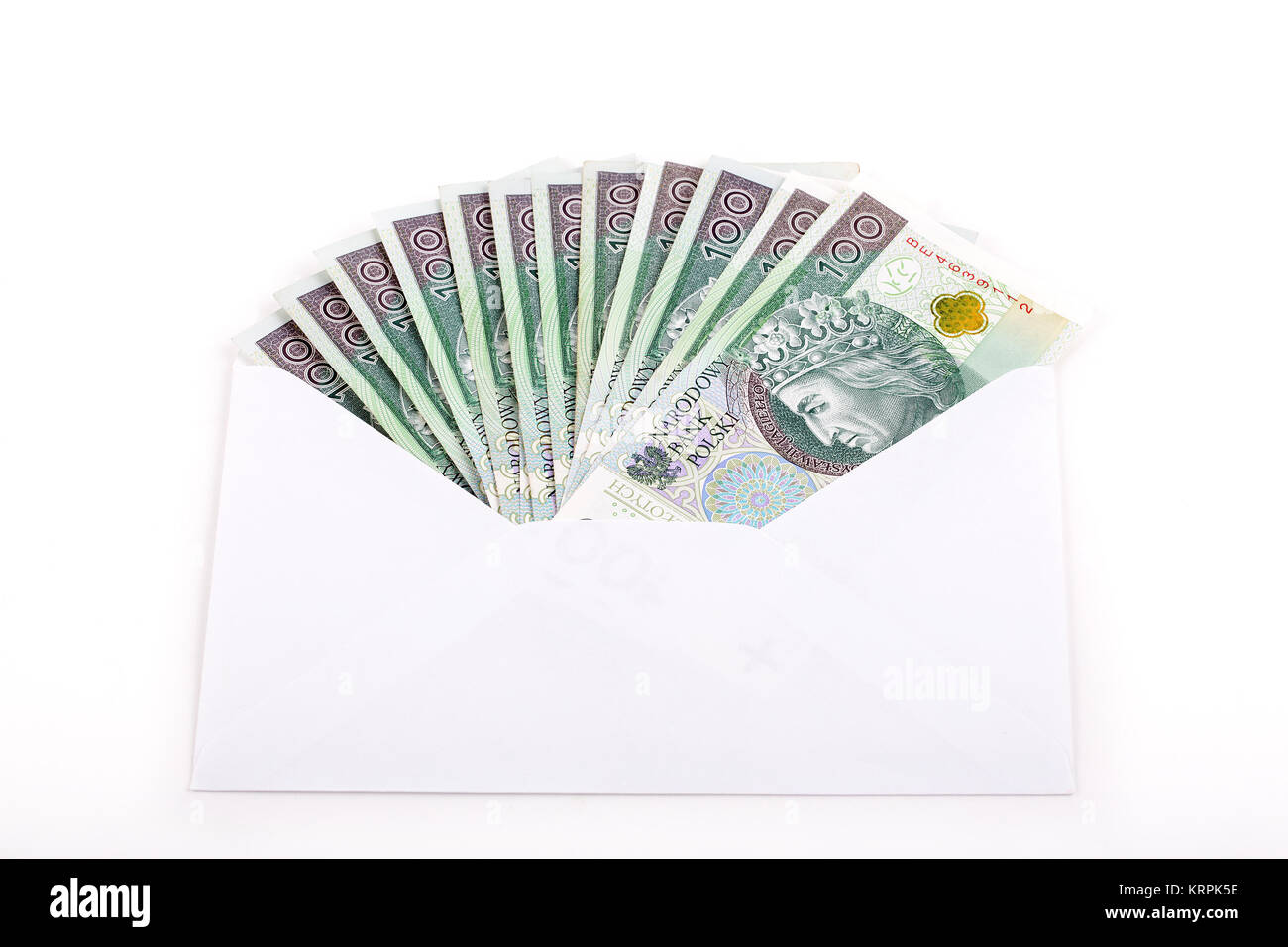 Polish money in a white envelope Stock Photo