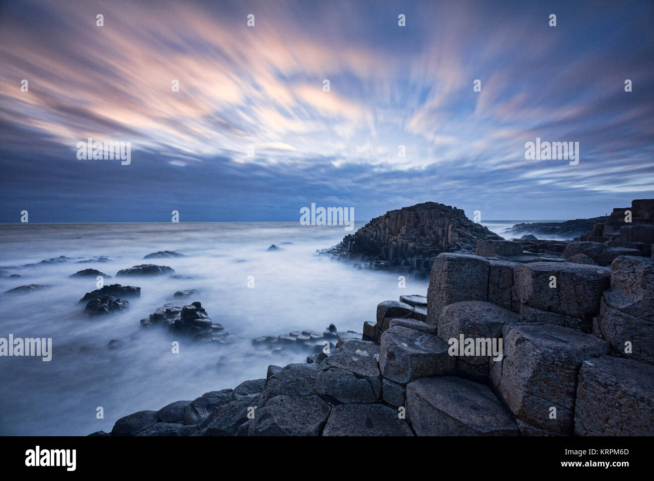 Twilight over The Giants Causeway, North Antrim Coastline, Northern Ireland Stock Photo