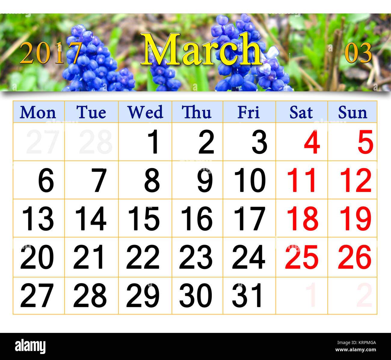 Colorful march calendar Cut Out Stock Images & Pictures - Alamy