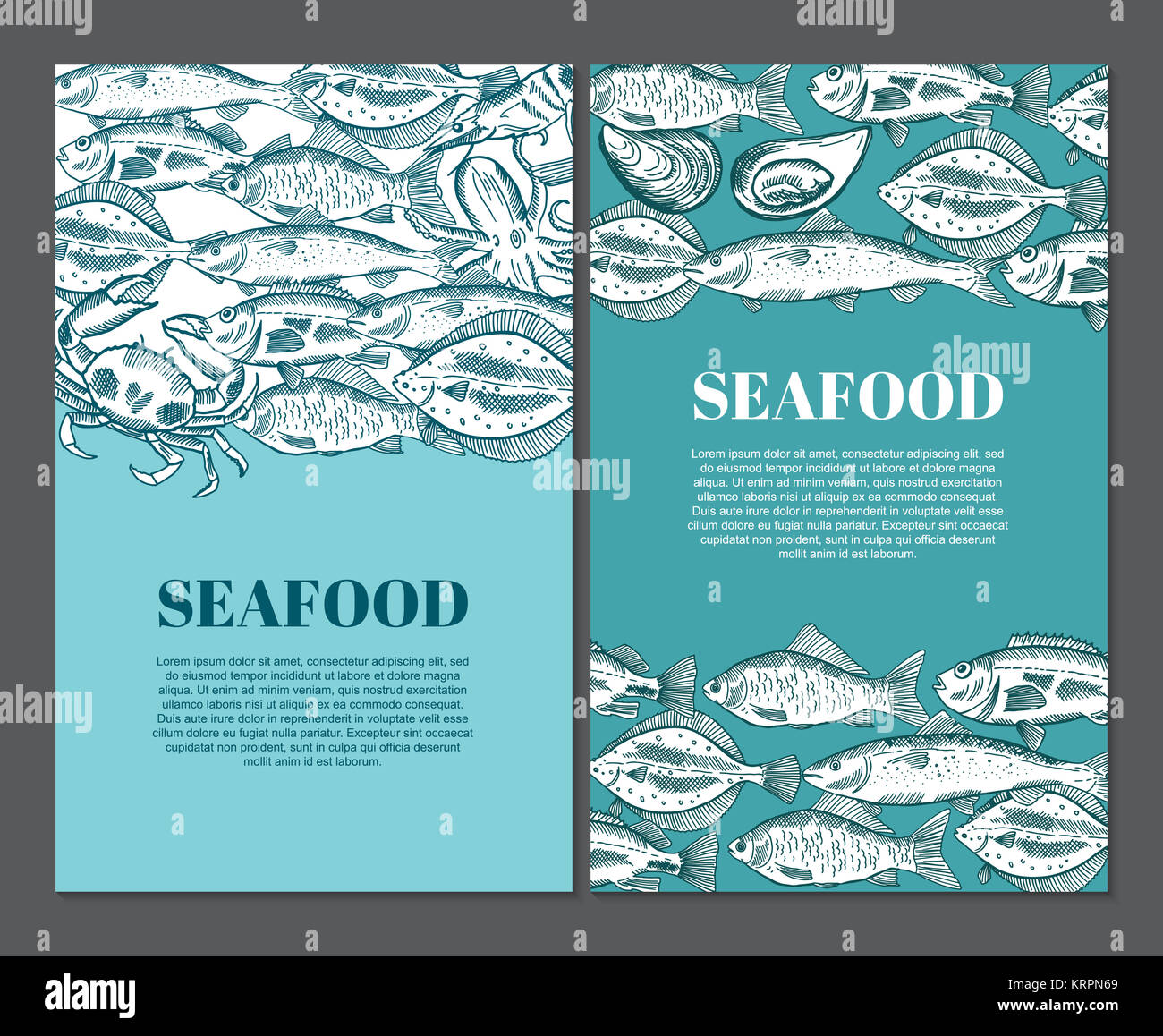 Hand drawing seafood illustrations for restaurant menus Stock Photo - Alamy