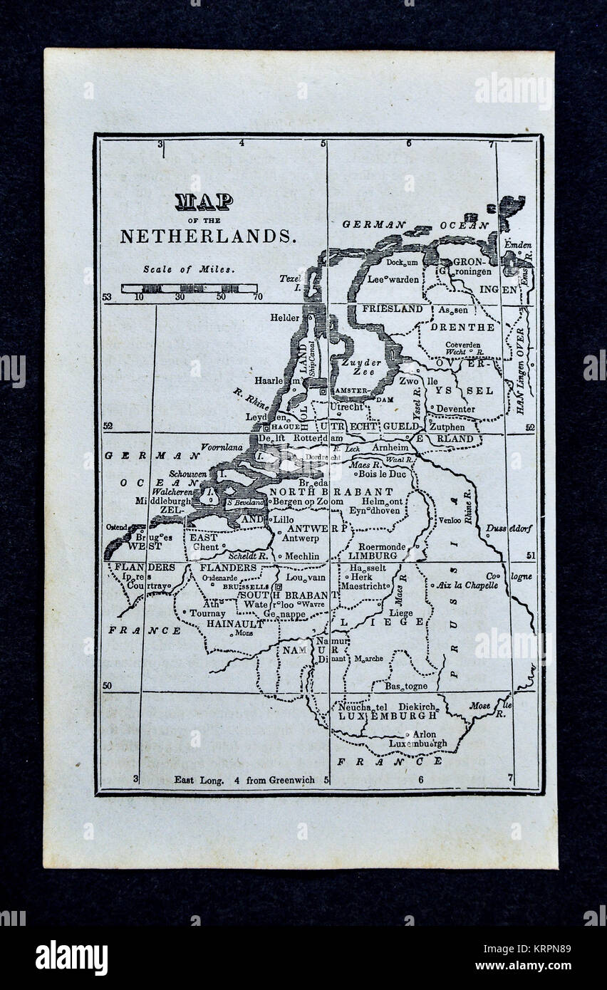 1830 Nathan Hale Map - Netherlands - Holland Belgium Brussels Amsterdam Luxembourg Stock Photo