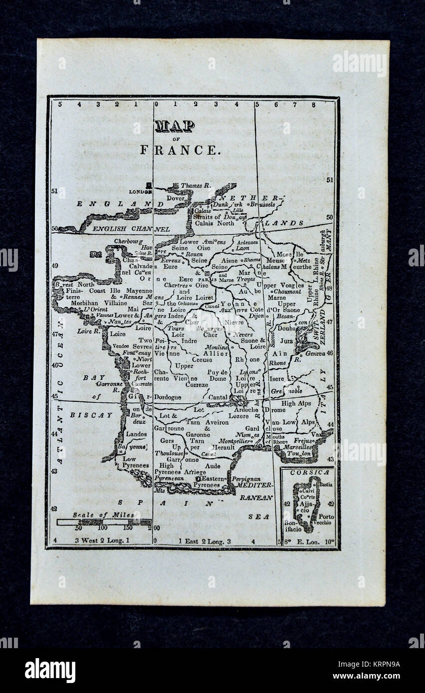 1830 Nathan Hale Map - France - Paris Stock Photo