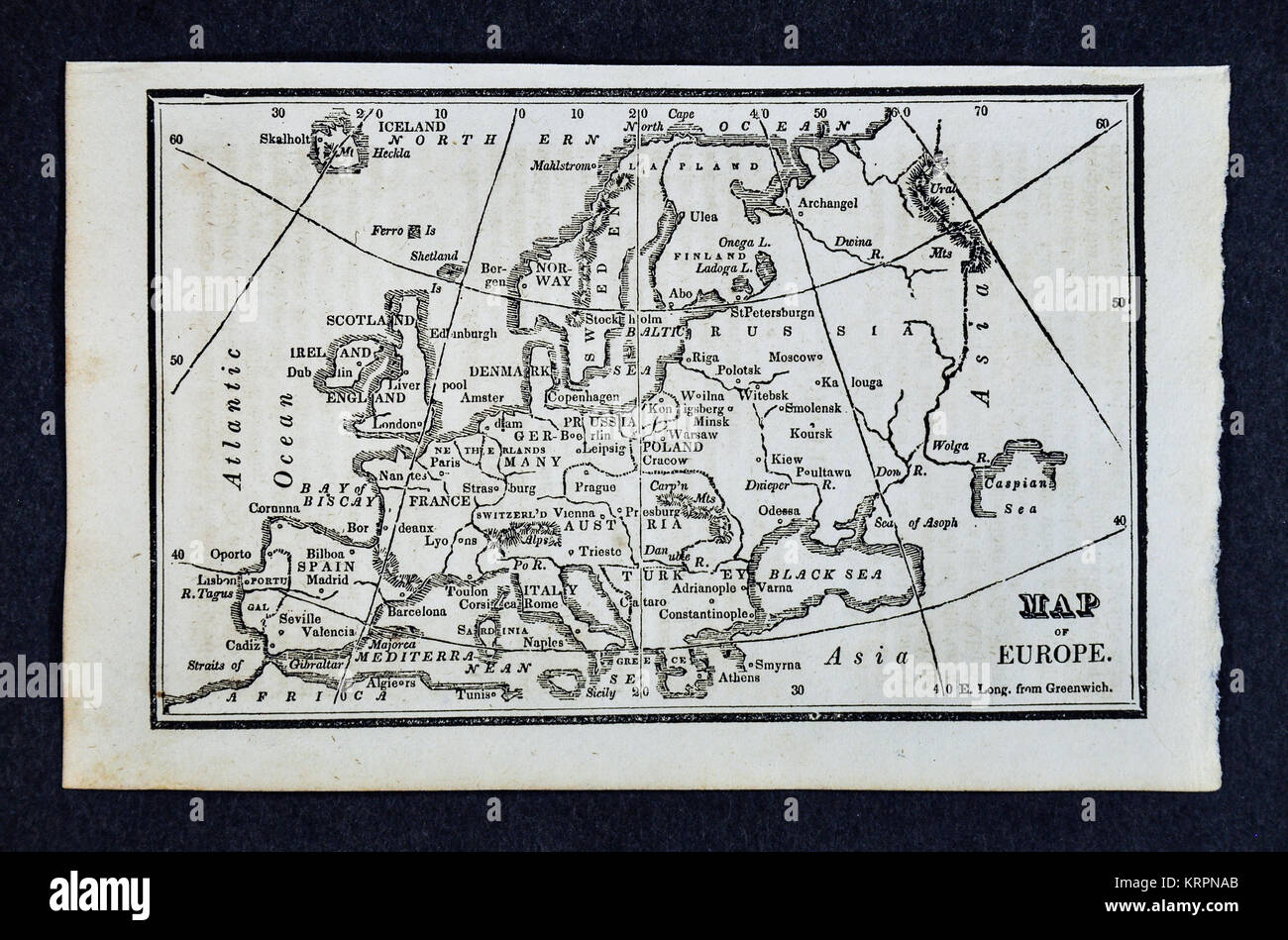 1830 Nathan Hale Map - Europe Continent - Spain France England Germany Italy Austria Norway Sweden Finland Russia Portugal Greece Stock Photo