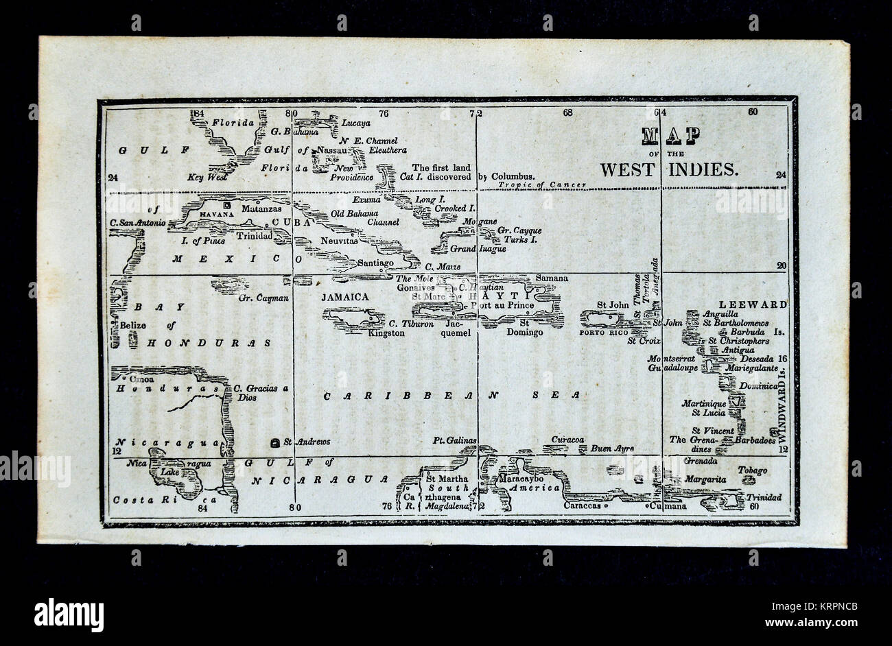 1830 Nathan Hale Map - West Indies Caribbean Sea Cuba Jamaica Haiti Stock Photo