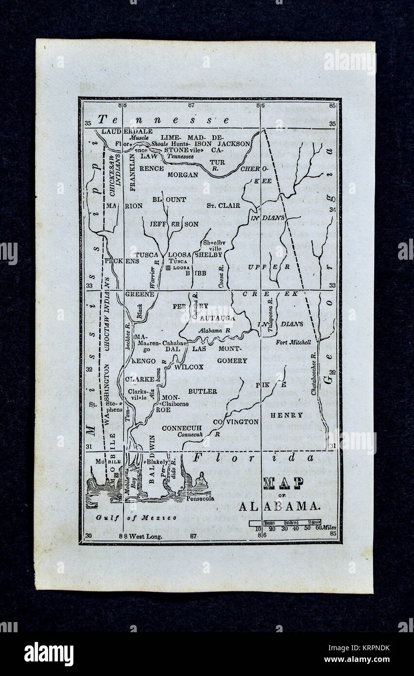 1830 Nathan Hale Map - Alabama - United States Montgomery Birmingham Mobile Stock Photo