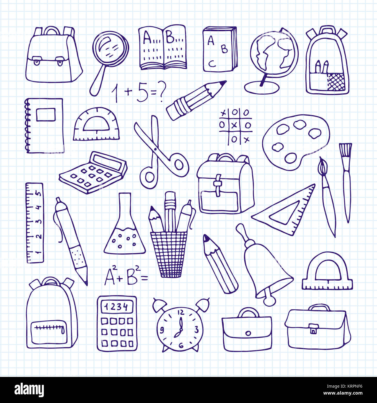 a set of school subjects on a notebook sheet. Back to school ...