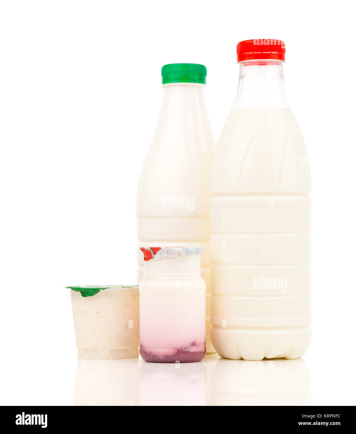 milk,milk products and yoghurt in plastic bottle Stock Photo