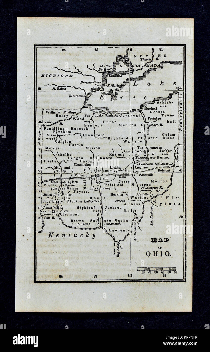 1830 Nathan Hale Map - Ohio - Columbus Cleveland Cincinnati - United States Stock Photo