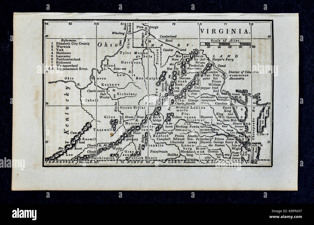 1830 Nathan Hale Map - Virginia & West Virginia - Richmond Norfolk Alexandria - United States Stock Photo