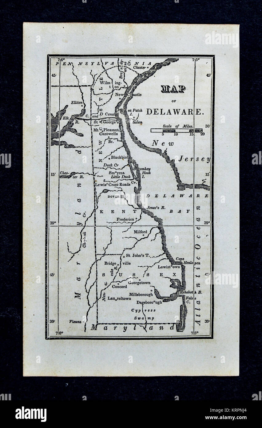 1830 Nathan Hale Map - Delaware - Wilmington Dover - United States Stock Photo
