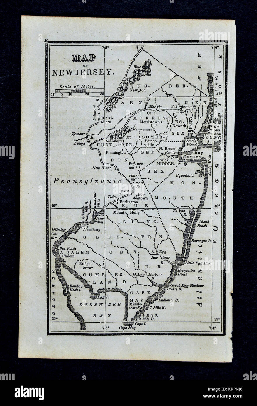 1830 Nathan Hale Map - New Jersey - Trenton Princeton Newark New Brunswick -  United States Stock Photo