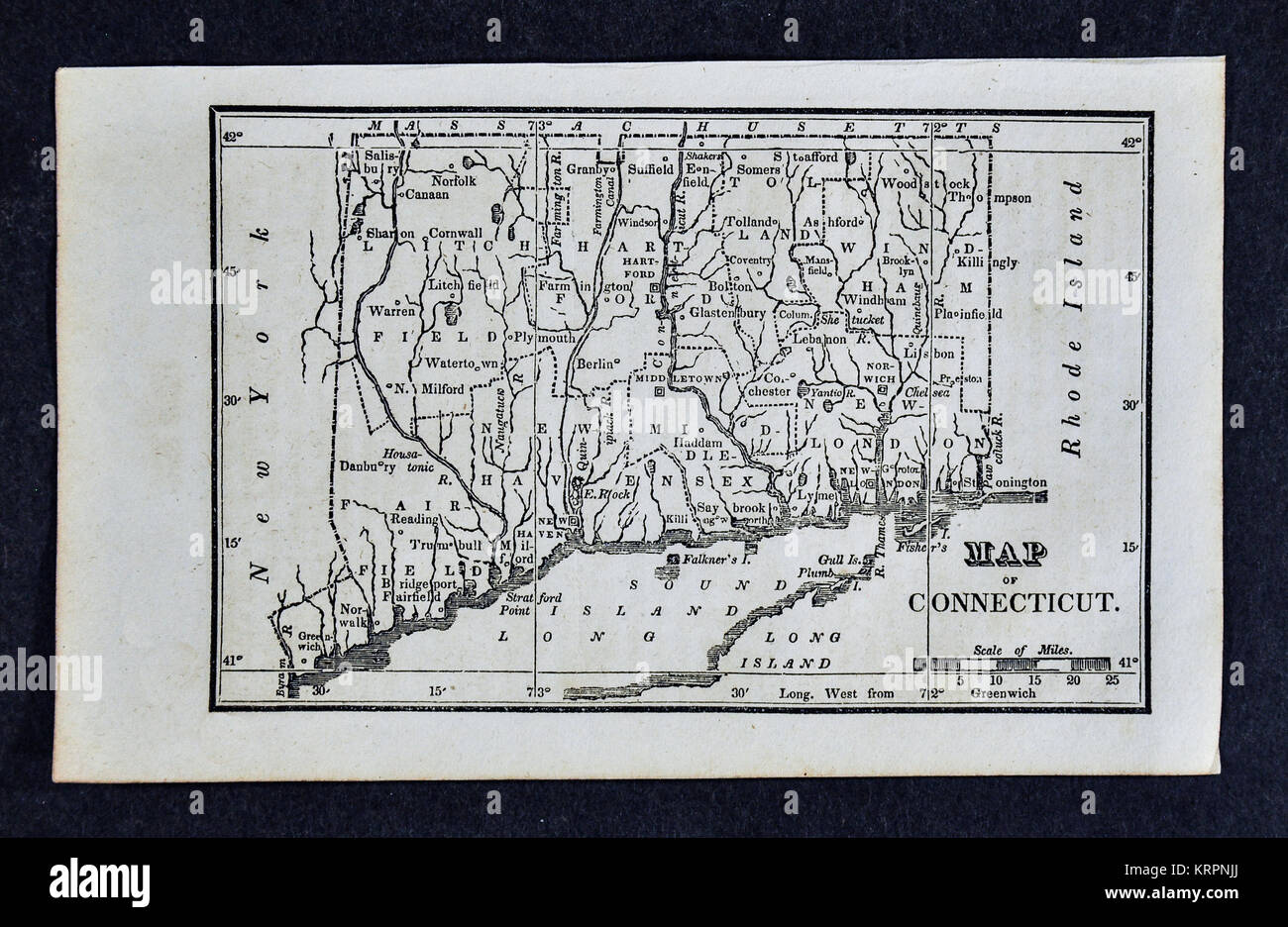 1830 Nathan Hale Map - Connecticut - Hartford New Haven Bridgeport - United States Stock Photo