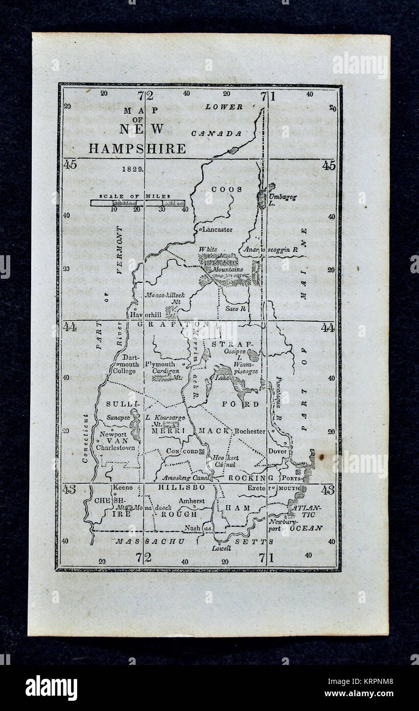 1830 Nathan Hale Map - New Hampshire - Portsmouth Concord Kenne - United States Stock Photo