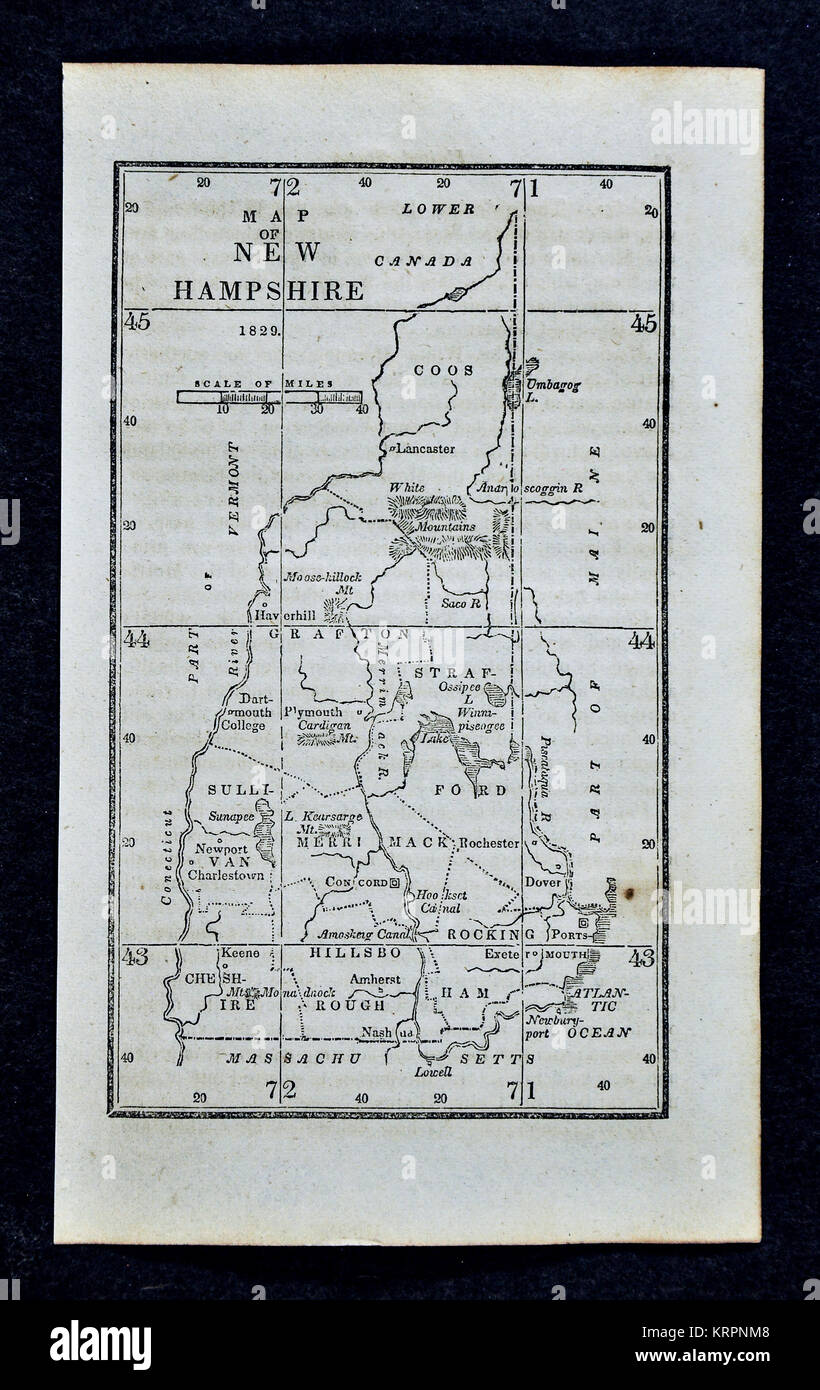 1830 Nathan Hale Map New Hampshire - 1830 Nathan Hale Map New Hampshire Portsmouth Concord Kenne United KRPNM8